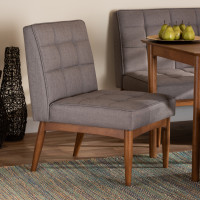 Baxton Studio BBT8051.11-GreyWalnut-CC Baxton Studio Sanford Mid-Century Modern Grey Fabric Upholstered and Walnut Brown Finished Wood Dining Chair